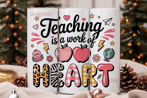 Teacher Heart 20oz Tumbler Wrap Sublimation DesignSVG 
