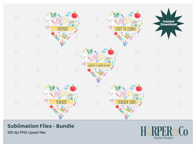 Teacher Heart Bundle of 6 Designs SVG PNG Cut EPS File SVG HarperNCo 