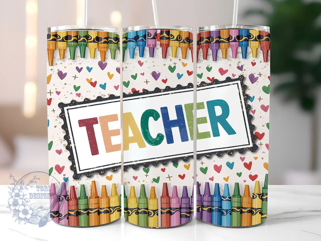 Teacher Heart Pencil 20oz Skinny Tumbler, Teacher Tumbler Png, Straight & Tapered Tumbler Wrap, Instant Digital Download Sublimation ToriDesigns 