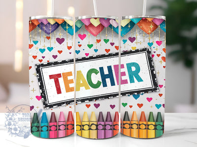 Teacher Heart Pencil 20oz Skinny Tumbler, Teacher Tumbler Png, Straight & Tapered Tumbler Wrap, Instant Digital Download Sublimation ToriDesigns 