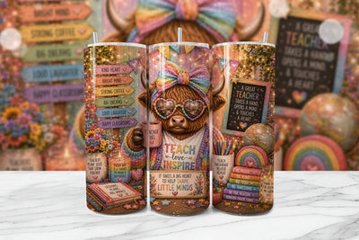 Teacher Highland Cow Tumbler Wrap PNG Sublimation BijouBay 