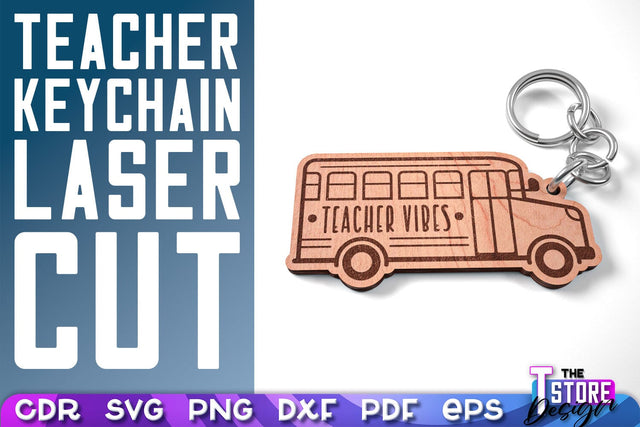 Teacher Keychain Laser Cut | School Design | Teacher Gift | CNC Files SVG The T Store Design 