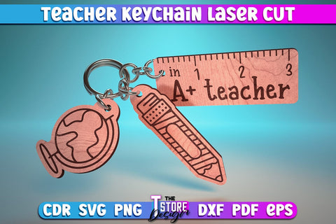 Teacher Keychain Laser Cut | School Design | Teacher Gift | CNC Files SVG The T Store Design 