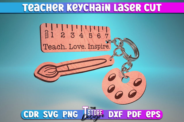 Teacher Keychain Laser Cut | School Design | Teacher Gift | CNC Files SVG The T Store Design 