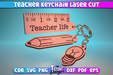 Teacher Keychain Laser Cut | School Design | Teacher Gift | CNC Files SVG The T Store Design 