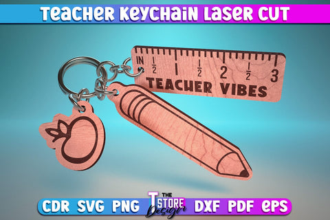 Teacher Keychain Laser Cut | School Design | Teacher Gift | CNC Files SVG The T Store Design 