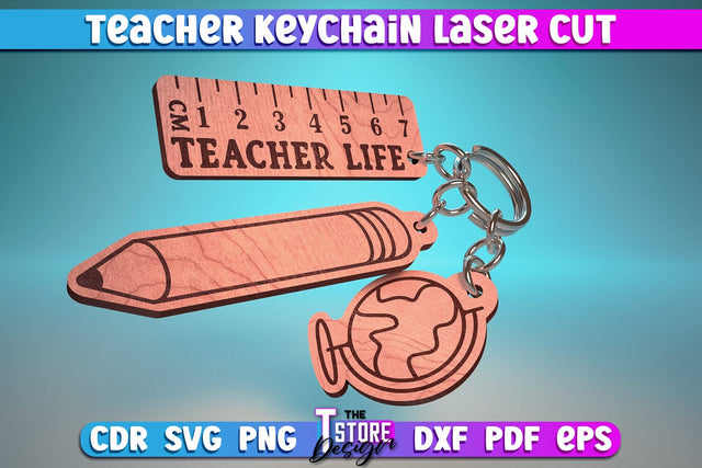 Teacher Keychain Laser Cut | School Design | Teacher Gift | CNC Files SVG The T Store Design 