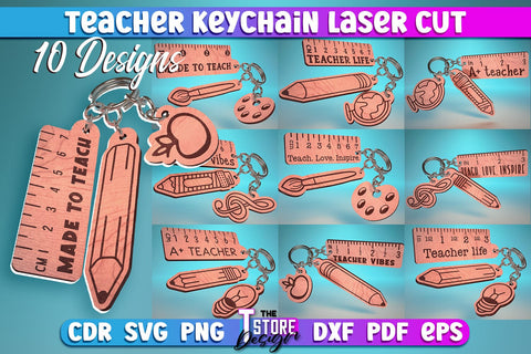 Teacher Keychain Laser Cut | School Design | Teacher Gift | CNC Files SVG The T Store Design 