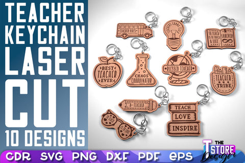 Teacher Keychain Laser Cut | School Design | Teacher Gift | CNC Files SVG The T Store Design 