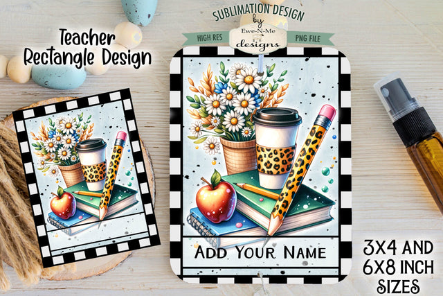Teacher Leopard Pencil and Daisies Rectangle Air Freshener Sublimation Design Sublimation Ewe-N-Me Designs 