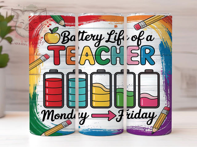 Teacher Life Battery 20oz Tumbler Wrap, Battery Life Design, 20oz Tumbler Wrap, Teacher Gift, Coffee Lover, Teacher Life, School Tumbler Sublimation Lara' s Designs 