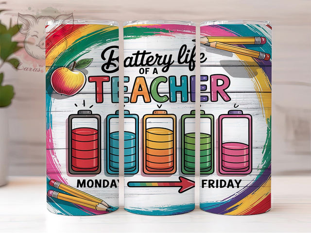 Teacher Life Battery 20oz Tumbler Wrap, Battery Life Design, 20oz Tumbler Wrap, Teacher Gift, Coffee Lover, Teacher Life, School Tumbler Sublimation Lara' s Designs 