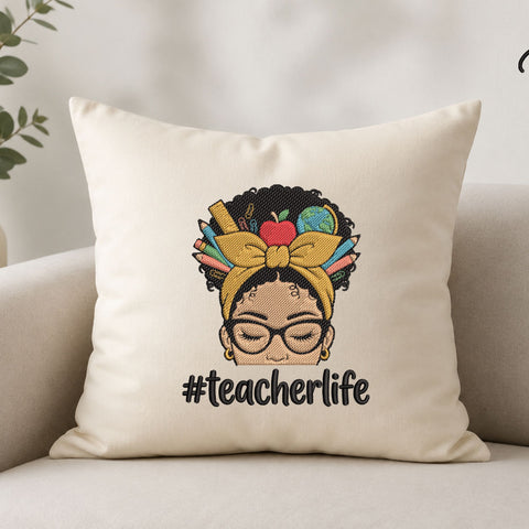 Teacher Life Black Woman Machine Embroidery Design – Afro Teacher School Supplies Embroidery File Embroidery/Applique DESIGNS PatternFeed8 
