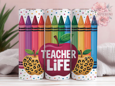 Teacher Life Crayons 20oz Tumbler, Rainbow Crayons, Colorful Gradient, School Supplies, Educational Theme, Skinny Tumbler, Sublimation PNG Sublimation Li Zamperini 