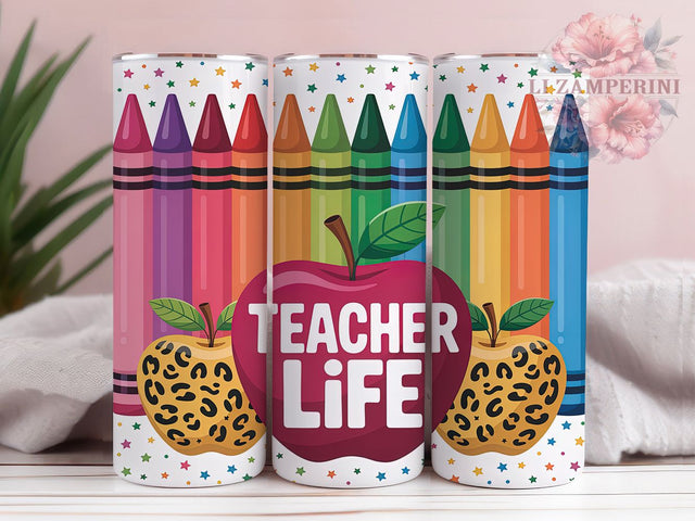 Teacher Life Crayons 20oz Tumbler, Rainbow Crayons, Colorful Gradient, School Supplies, Educational Theme, Skinny Tumbler, Sublimation PNG Sublimation Li Zamperini 