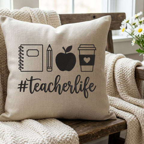 Teacher Life Embroidery Design – #TeacherLife Notebook Apple Pencil Coffee School Machine Embroidery File Embroidery/Applique DESIGNS PatternFeed8 
