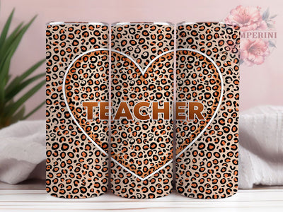 Teacher Life Leopard 20oz Tumbler, Heart Motif, Leopard Print, Bold Graphic, Animal Pattern, Skinny Tumbler, Sublimation PNG Sublimation Li Zamperini 