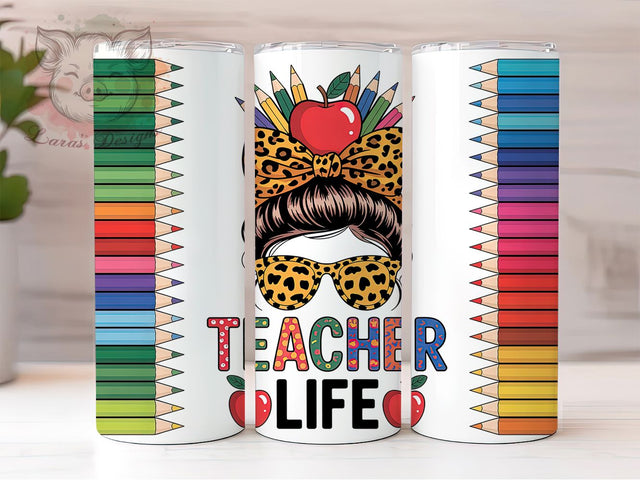 Teacher Life Messy Bun Shades 20oz Tumbler Wrap, Messy Bun, Teacher Sunglasses, Funny Teacher, Teacher Style, 20oz Tumbler Wrap, Sublimation PNG Sublimation Lara' s Designs 
