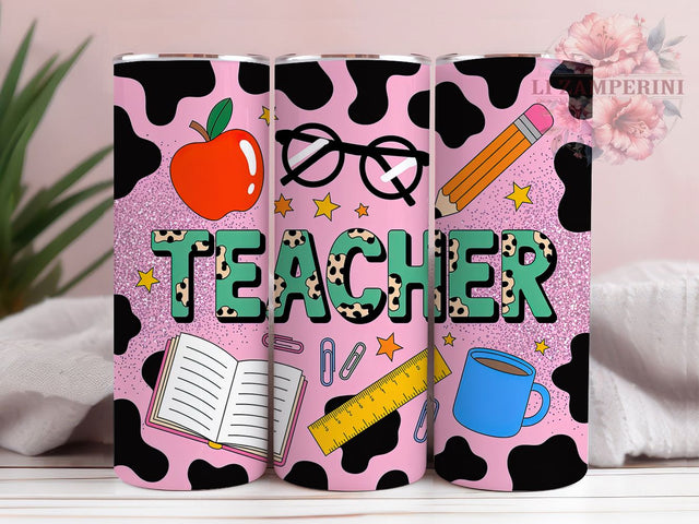 Teacher Life Pink Cow Print 20oz Tumbler Wrap, Black Outline, Pink Cow Print, Animal Print, School Theme, 20oz Tumbler Wrap, Sublimation PNG Sublimation Li Zamperini 