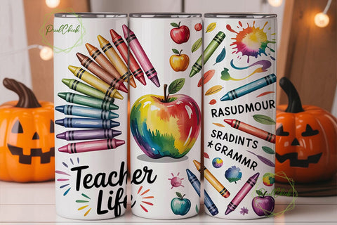 Teacher Life Rainbow Apple 20oz Tumbler Sublimation PixelChick 