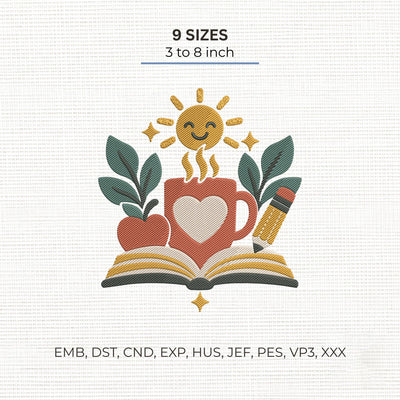 Teacher Love Embroidery Design – Book Coffee Apple Pencil Cute School Machine Embroidery File Embroidery/Applique DESIGNS PatternFeed8 