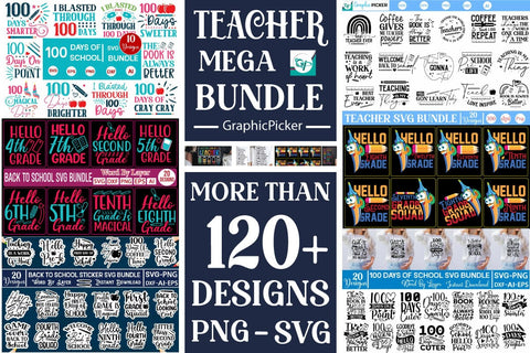Teacher Mega SVG Bundle, Back to School Mega Bundle, 100 Days of School SVG BUNDLE SVG DesignPlante 503 