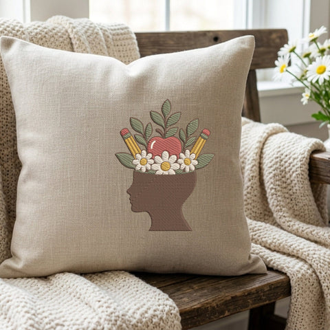 Teacher Mind Embroidery Design – Apple Pencil Floral Teacher Appreciation Machine Embroidery File Embroidery/Applique DESIGNS PatternFeed8 
