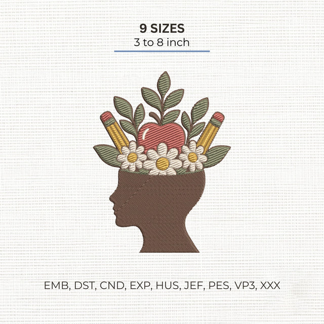 Teacher Mind Embroidery Design – Apple Pencil Floral Teacher Appreciation Machine Embroidery File Embroidery/Applique DESIGNS PatternFeed8 