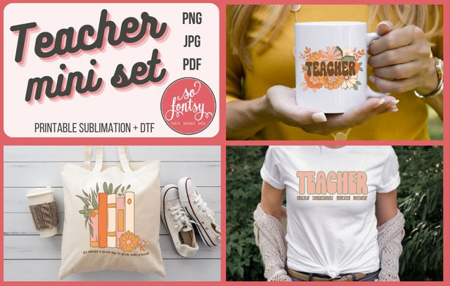 Teacher Mini Set Sublimation, PNG Sublimation So Fontsy Design Shop 