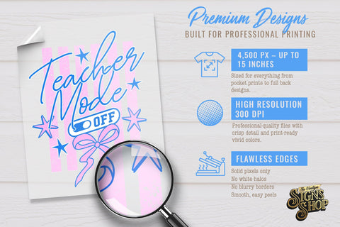 Teacher Mode Off PNG, Coquette Preppy Teacher Design Sublimation The Vintage Signs Shop 
