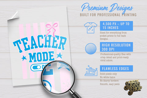 Teacher Mode Off PNG, Preppy Bow Teacher Design Sublimation The Vintage Signs Shop 