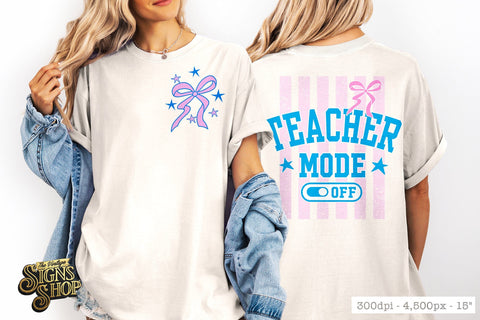 Teacher Mode Off PNG, Preppy Bow Teacher Design Sublimation The Vintage Signs Shop 
