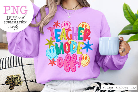Teacher Mode Off PNG, Retro Doodle Teacher Design Sublimation The Vintage Signs Shop 