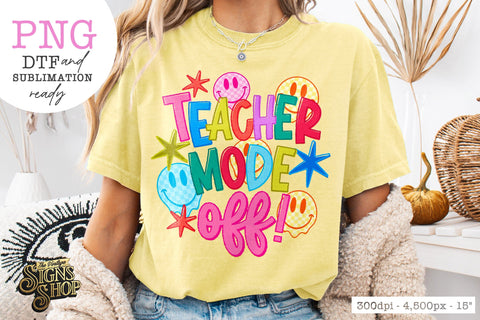 Teacher Mode Off PNG, Retro Doodle Teacher Design Sublimation The Vintage Signs Shop 