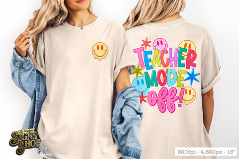 Teacher Mode Off PNG, Retro Doodle Teacher Design Sublimation The Vintage Signs Shop 