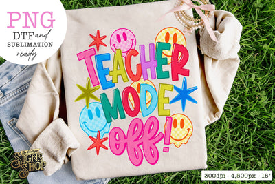 Teacher Mode Off PNG, Retro Doodle Teacher Design Sublimation The Vintage Signs Shop 