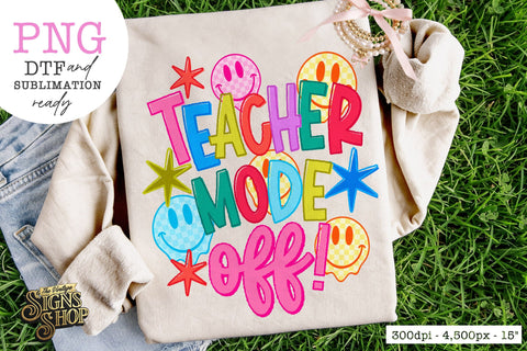 Teacher Mode Off PNG, Retro Doodle Teacher Design Sublimation The Vintage Signs Shop 