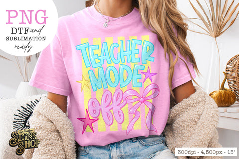 Teacher Mode Off PNG, Retro Smiley Teacher Design Sublimation The Vintage Signs Shop 