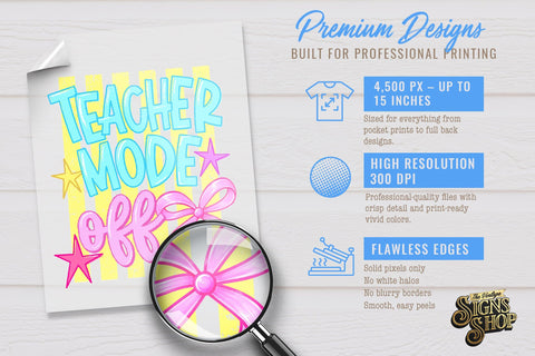 Teacher Mode Off PNG, Retro Smiley Teacher Design Sublimation The Vintage Signs Shop 