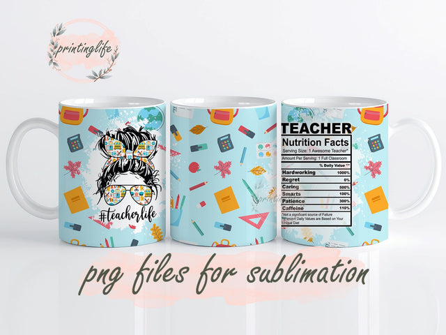 Teacher Mug Wrap PNG Sublimation Design Mug Wrap for Teacher Back To School Design Sublimation PrintingLife 
