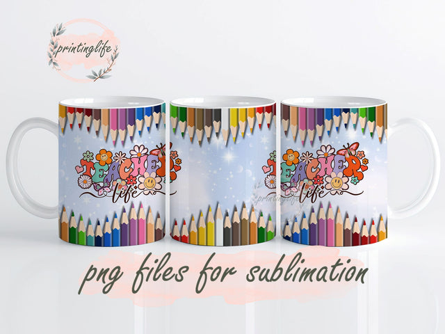 Teacher Mug Wrap PNG Sublimation Design Mug Wrap for Teacher Back To School Design Sublimation PrintingLife 