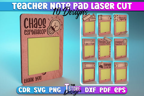 Teacher Note Pad Laser Cut Bundle | Customizable Teacher Gift | CNC File SVG The T Store Design 