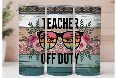 Teacher Off Duty Sunset Tumbler Wrap Sublimation PixelChick 