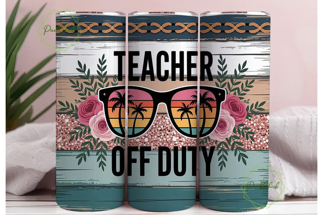 Teacher Off Duty Sunset Tumbler Wrap Sublimation PixelChick 