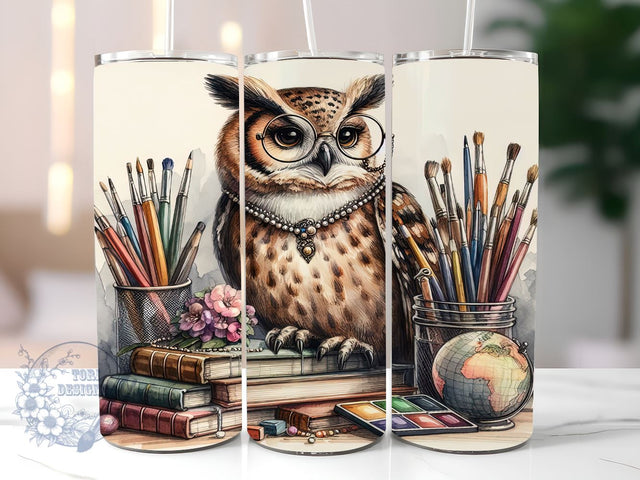 Teacher Owl 20oz Skinny Tumbler, Owl Tumbler Png, Straight & Tapered Tumbler Wrap, Instant Digital Download Sublimation ToriDesigns 