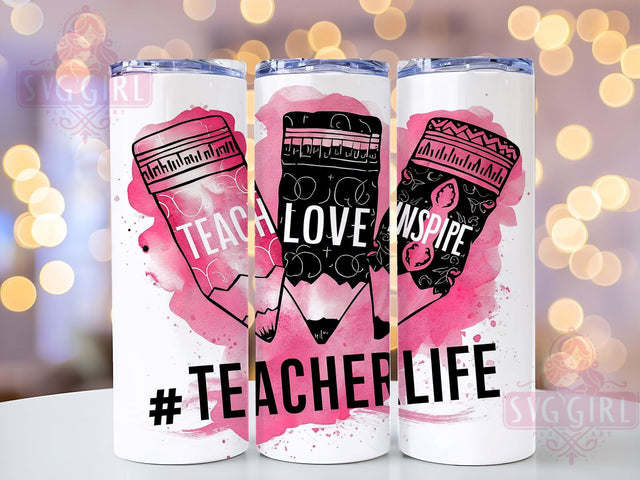 Teacher Pencil 20oz Tumbler Wrap Sublimation Design, Straight Tapered Tumbler Wrap, Teach Love Inspire Tumbler Png, Instant Digital Download Sublimation SvggirlplusArt 
