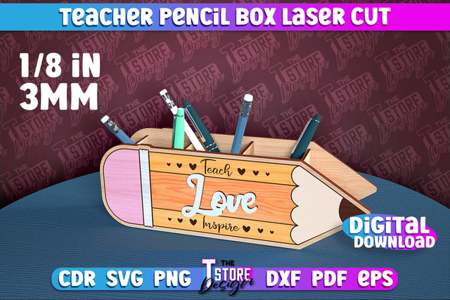 Teacher Pencil Box Laser Cut | Teacher Design | CNC File SVG The T Store Design 