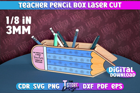 Teacher Pencil Box Laser Cut | Teacher Design | CNC File SVG The T Store Design 