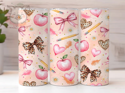 Teacher Pencil Coquette Bow 20oz Tumbler, Coquette Bow, Pink Glam, Teacher Glam, Elegant Bow, Skinny Tumbler, Sublimation PNG Sublimation Lara' s Designs 