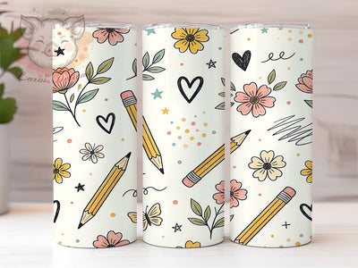 Teacher Pencil Floral Doodle 20oz Tumbler, Flower Doodle, Pencil Bloom, Teacher Floral, School Theme, Skinny Tumbler, Sublimation PNG Sublimation Lara' s Designs 